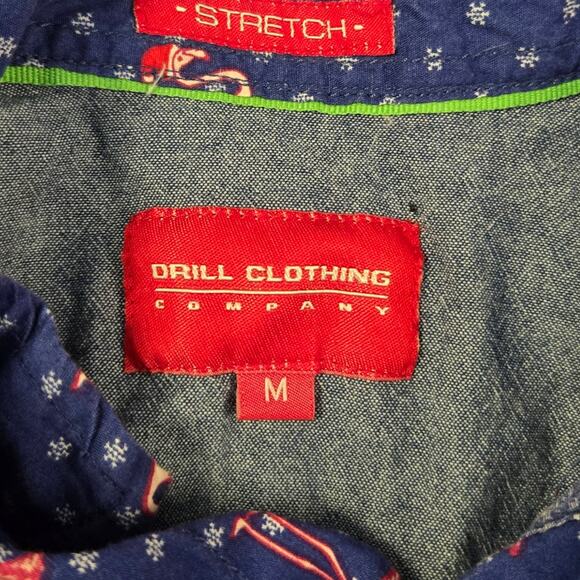 Drill Clothing Co Mens Flamingo Holiday Shirt M Snowflakes Blue Stretch‎ Santa - Picture 8 of 8
